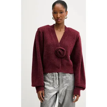 Dámský svetr Kardigan s vlnou Rotate dámský, vínová barva, 1142762734 83X, vel. XL