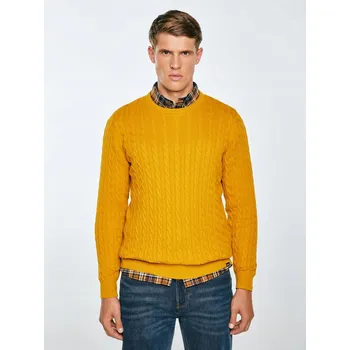 Pánský svetr BIG STAR PÁNSKÝ SVETR S COPÁNKOVÝM VZOREM ŽLUTÝ AMARIS 201 XXL