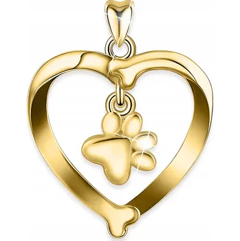 Přívěsek Zlatý přívěsek na řetízek Srdce se zlatou tlapkou STŘÍBRO 925