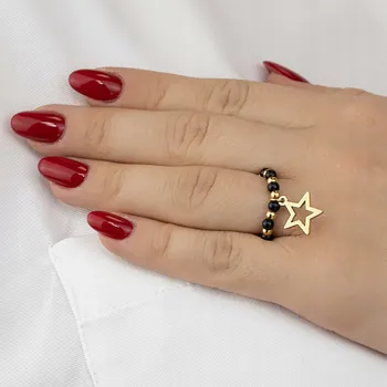 Prsten Prstýnek ELASTICKÝ hvězdička OCEL UŠLECHTILÝ