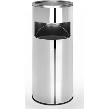 Odpadkový koš Kovový voděodolný odpadkový koš s popelníkem venkovní + vnitřní stříbrný 17 L