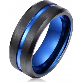 Prsten PEČETNÍ PRSTEN PÁNSKÝ OCELOVÝ S MODRÝM PRUHEM PUNK