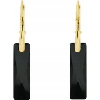 Náušnice Stříbrné 925 pozlacené náušnice s krystaly Swarovski Queen Baguette 25mm Jet