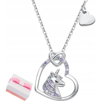 Náhrdelník STŘÍBRNÝ RHODIOVANÝ NÁHRDELNÍK JEDNOROŽEC SRDCE PRO DÍVKU STŘÍBRO 925
