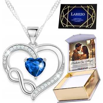Náhrdelník Stříbrný náhrdelník 925 Křišťálové modré srdce Nekonečno Zirkony