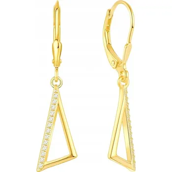 Náušnice Stříbrné náušnice trojúhelníky se zirkony, pozlacené stříbro ryzosti 925