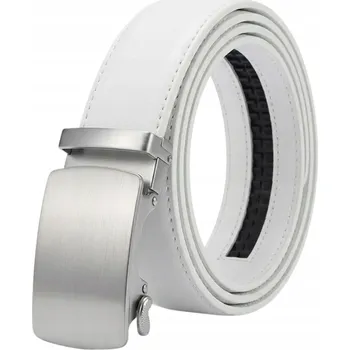 Opasek Bílý kožený Pásek se stříbrnou přezkou, Elegantní moderní Dárek pro něj