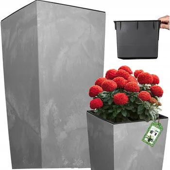 Květináč KVĚTINÁČ EFEKT BETONU ŠEDÝ KVĚTINÁČ VYSOKÝ 37,5 CM VLOŽKA