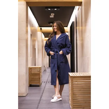 Dámský župan Župan s s kapucí 100% Bavlna Hustě Tkaný "XL" 450g/m2 - Tmavě Modrý