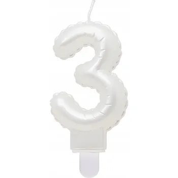 Dortová svíčka Na dort narozeninám Číslice 3, perleťově bílá