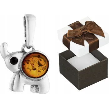 Přívěsek Stříbrný Přívěsek se Jantarem a Zirkony Slon Přívěsek na Řetízek 925