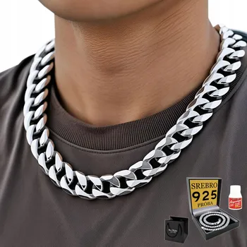 Řetízek PEŁNY Łańcuch Srebrny Męski Řetízek 13mm , STŘÍBRO sada ryzost 925 s diamanty