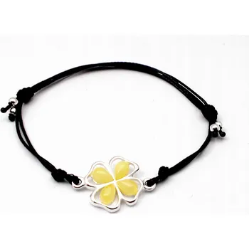 Náramek Náramek Biżuteria Front 0960C provázkový se čtyřlístek a jantarem 2 cm