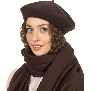 Čepice Baret Klasický Vlněný Angora Podzim Zima Stylový Elegantní Hnědý