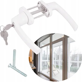 Oboustranná klika na balkonové dveře s klíčkem Hakner, hliníková, bílá