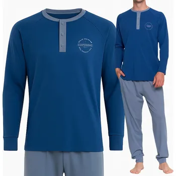 Pánské pyžamo PÁNSKÉ BAVLNĚNÉ PYŽAMO S DLOUHÝM RUKÁVEM TEPLÉ S KAPSY *3XL