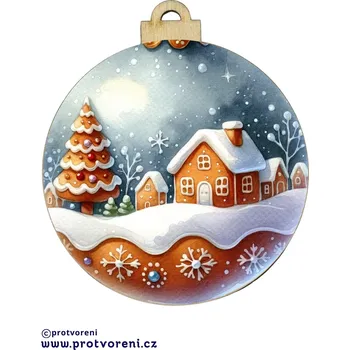 Vánoce Dekorace, vánoční, Dřevěná dekorace na stromeček z březové překližky, VESNIČKA, 1ks