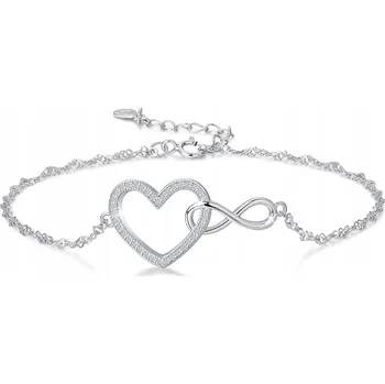 Náramek NÁRAMEK STŘÍBRNÝ RHODIOVANÝ SRDCE NEKONEČNO