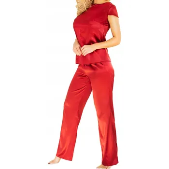 Dámské pyžamo PYŽAMO Set Lombok XXL 2XL Bordó Dlouhé Satén Dlouhé Kalhoty Halenka