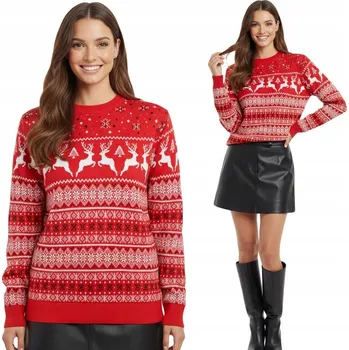 Dámský svetr Dámský vánoční svetr červený norský vzor vlna vánoční dárky 3XL
