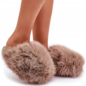 Dámské pantofle PANTOFLE DÁMSKÉ STYLOVÉ KOŽÍŠKOVÉ MEGA VELKÉ KOŽÍŠEK XXL TMAVĚ BÉŽOVÉ 38/39