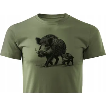 Pánské tričko Myslivecké tričko T-shirt khaki 100% bavlna s loveckým potiskem KANEC vel. S