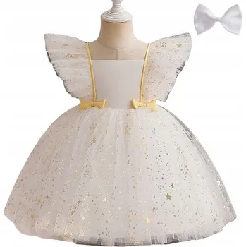 Dámské šaty Šaty pro Dívku s Mašličkami a Hvězdičkami na Svatební Hostina, Oslavu, Ples - Velikost 90