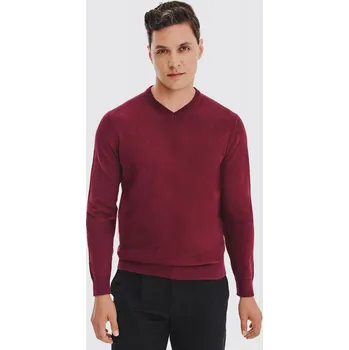 Dámský svetr Bordový svetr s výstřihem do V 100% bavlna Pako Lorente vel 3XL