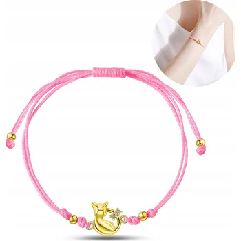 Náramek Zlatý náramek pro holčičku, dětský provázkový s kočičkou Stříbro 925