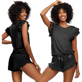 Dámské pyžamo Dkaren Lulu černá Pyžamo tričko šortky s volánek L PYŽAMO