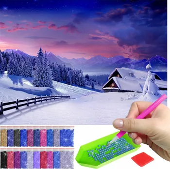 Obraz Diamantová výšivka Chatka zima sníh hory svatá mozaika sada 5d příslušenství