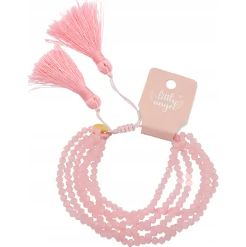 Náramek Boho náramek ze skleněných korálků s třásněmi, letní růžový