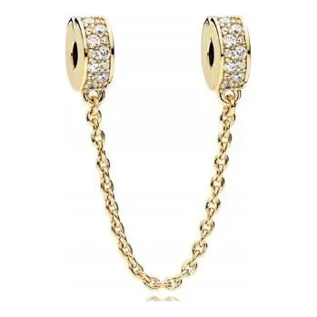 Přívěsek Pozlacený bezpečnostní Řetízek zirkony , stříbro 925