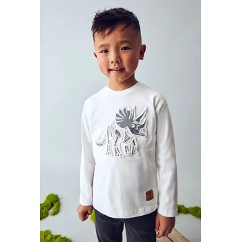 Dětské bavlněné tričko s dlouhým rukávem Mayoral 4089.5E.Mini.9BYA bílá 00X, vel. 134