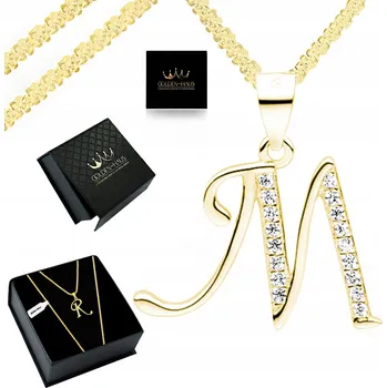 Přívěsek ZLATÝ DÁMSKÝ NÁHRDELNÍK PŘÍVĚSEK PÍSMENO M 925 S CIRKONY 55 CM