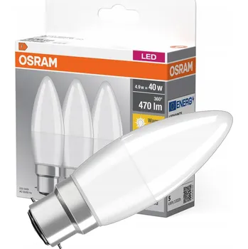 Žárovka LED žárovka B37 Svíčka B22d 4.9W = 40W 470lm 2700K Teplá Osram 3 ks