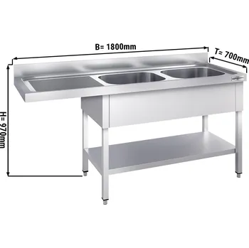 Kuchyňská skříňka G.Gastro Mycí stůl s prostorem na myčku 1,8 m - 2 dřezy vpravo D 50 x Š 50 x H 30 cm