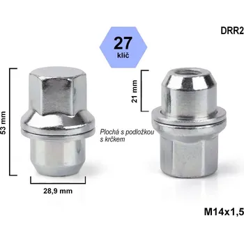 Matice na kolo Kolová matice M14x1,5 zavřená, klíč 27, DRR2E, výška 53 mm, Land Rover