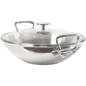 Pánev Mauviel Nerezový wok s uchy a skleněnou poklicí M’Cook, Ø 32 cm 522432