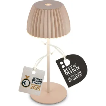 Lampička BRILONER Nabíjecí stolní lampa Riffle Mini - 20 cm, 1,5W, 150lm, bezdrátová, LED, stmívatelné, dotykový vypínač, béžová 7552011
