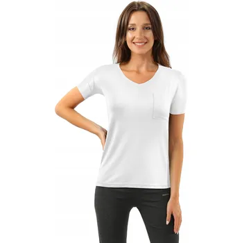 Dámské tričko Sesto Senso Dámské Tričko s výstřihem do V a kapsou, vel. L, bílé