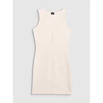 Dámské šaty 4F Šaty midi z žebrované pleteniny dámské - bílé vel. XS