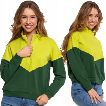 Dámská mikina TEPLÁKOVÁ MIKINA DÁMSKÁ BAVLNĚNÁ MORAJ POHODLNÁ SE STOJÁČKEM NA ZIP ZELENÁ XL