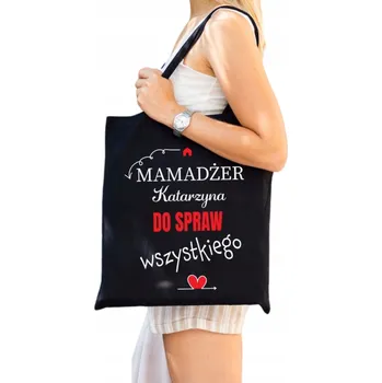 Nákupní taška MAMADŽERKA Legrační nákupní taška DÁREK SE JMÉNEM Látková ČERNÁ A4