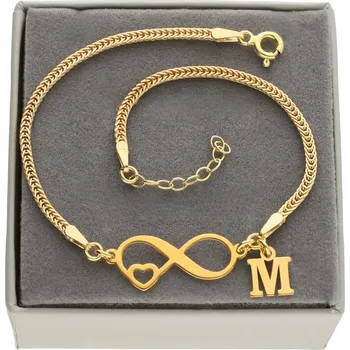 Náramek Zlatý náramek nieskończoność serce srdíčko PÍSMENO KRABIČKA STŘÍBRO 925