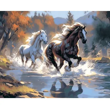 Obraz Diamantová mozaika Cválající koně přes řeku 30x40 cm Kreativní diamanty
