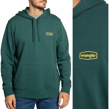 Pánská mikina Wrangler HOODIE Dark Matcha ZELENÁ BAVLNĚNÁ MIKINA S KAPUCÍ KLOKANKA L