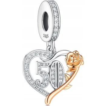 Přívěsek Charms stříbrný přívěsek k 50. narozeninám srdce růže stříbro 925 originální