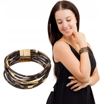 Náramek Dámský vícevrstvý náramek s motivem pantera a magnetickým zapínáním