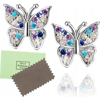 Náušnice STŘÍBRNÉ NÁUŠNICE 925 BAREVNÉ MOTÝLCI PRO DĚTI